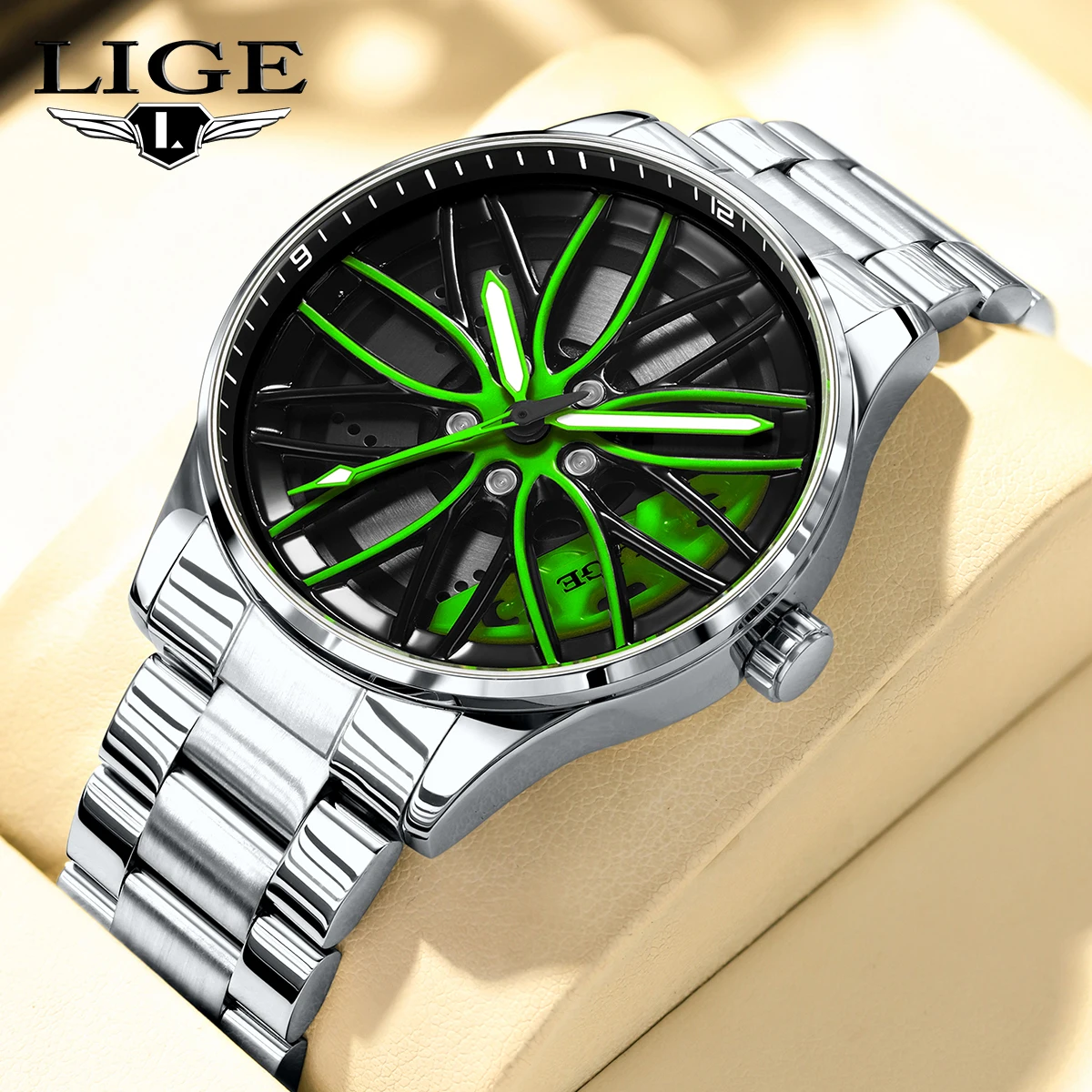 

LIGE крутые модные мужские кварцевые наручные часы из нержавеющей стали с циферблатом, спортивный автомобильный обод, часы-ступица колеса, деловые роскошные наручные часы