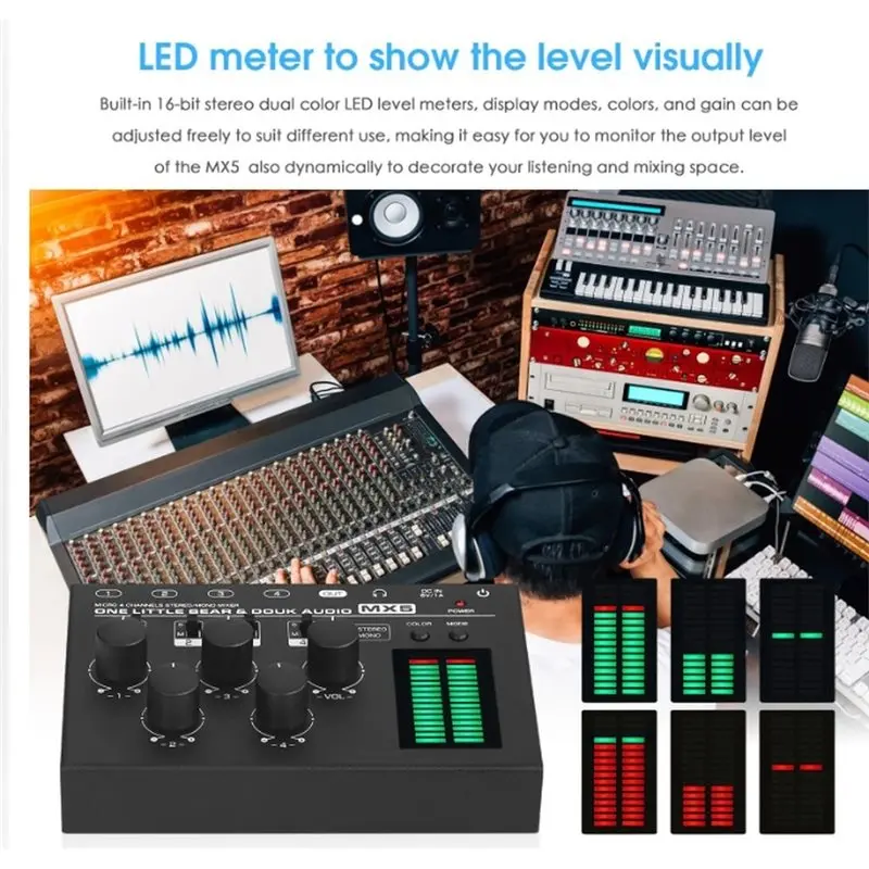 ABUO-One Little Bear MX5 Mono/Stereo 4 Channel Mixer Ultra Low Noise Linear Mixer With / 6.35Mm/3.5Mm Jacks