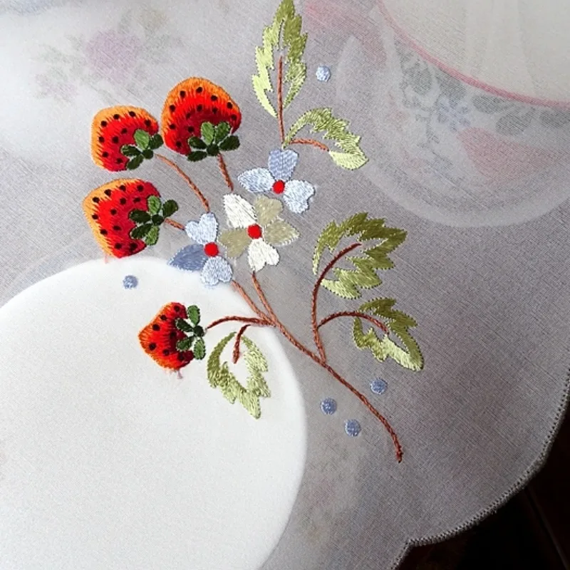 Fazzoletto decorativo con sottobicchiere rotondo americano retrò ricamato a mano in seta grezza 33 cm