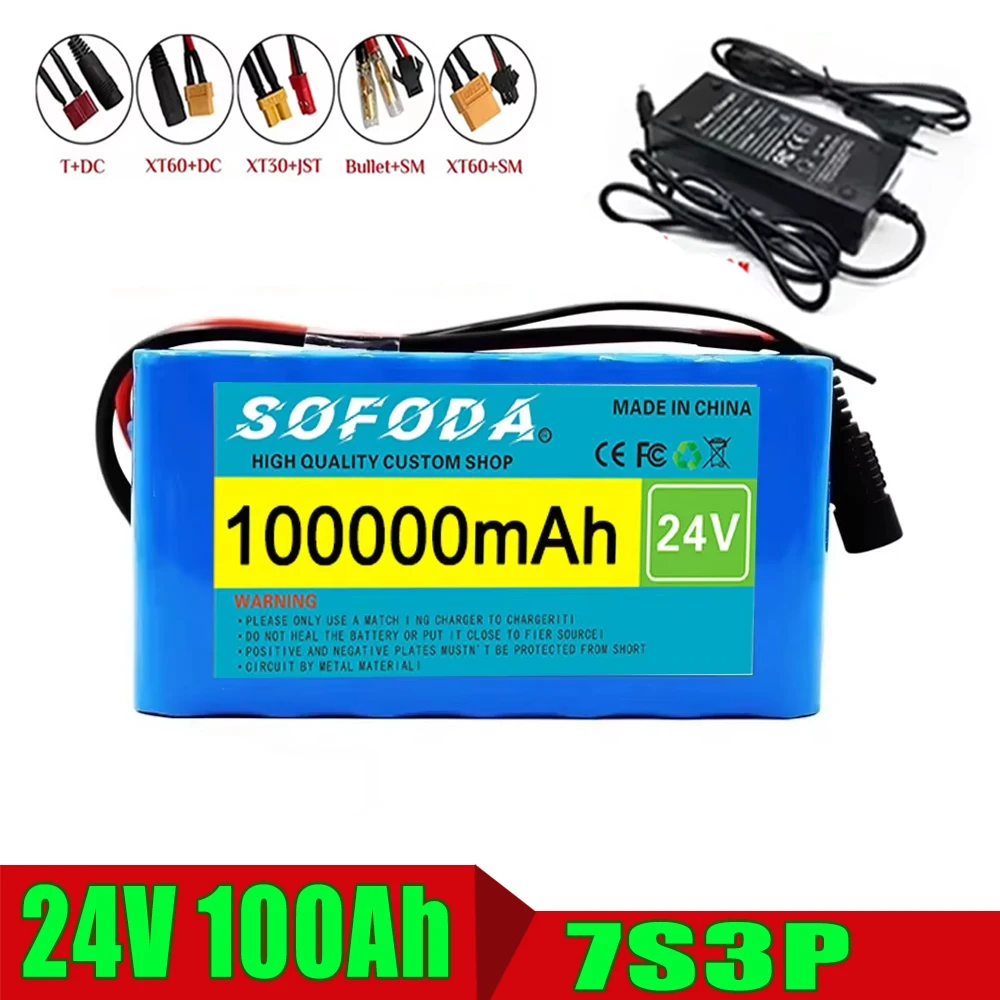 24v battery lithium 7S3P 18650 100Ah Li-ion Battery Packfor wheelchairs power Li-ion Replacement Battery +29.4v 2A Charger.