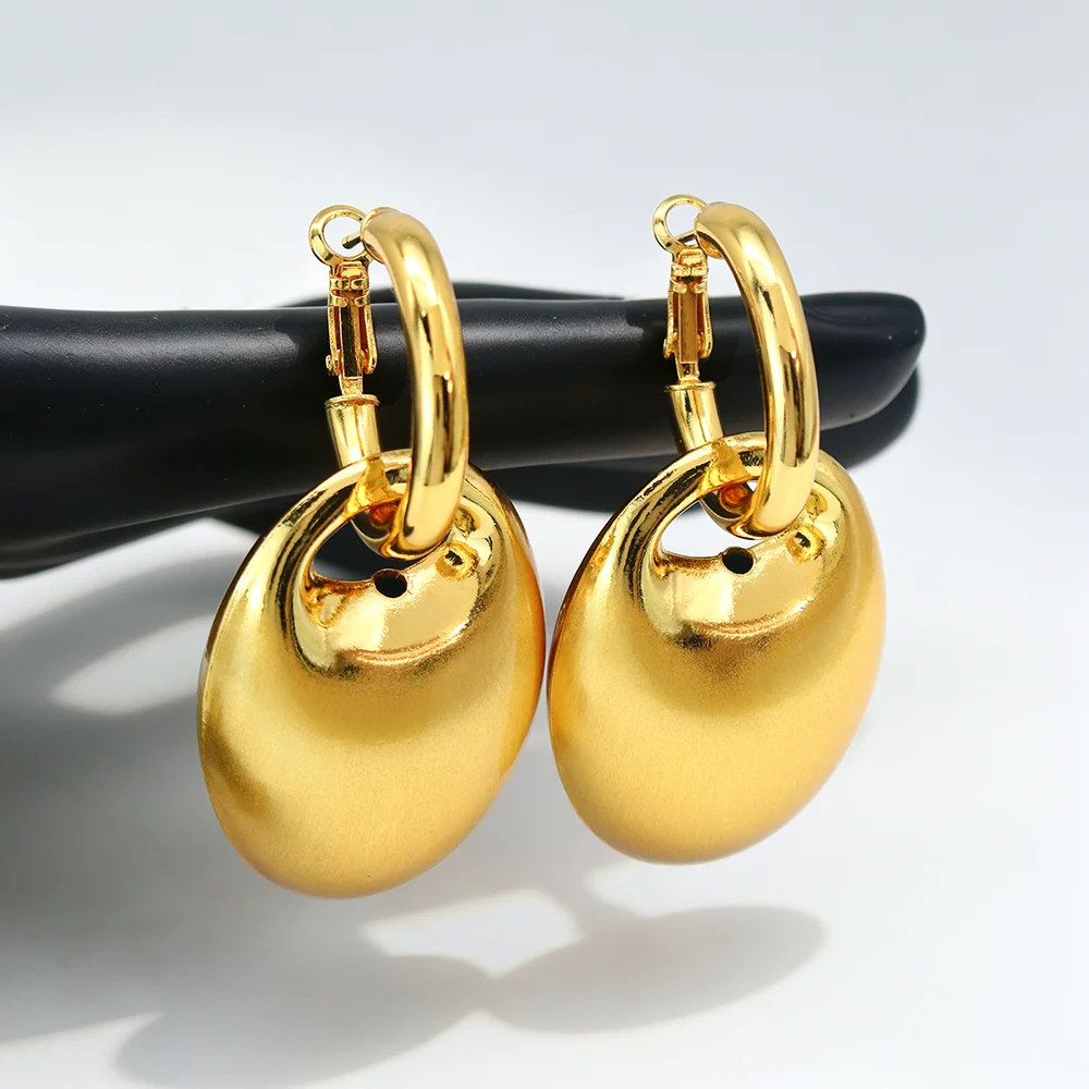 YTJX Chunky Smooth Drop Earring Oval 18K Vergoldete Geometrische Creolen für Damen – Modischer Alltags- und Party-Schmuck, Geschenk 2026 Neu – Detail 4