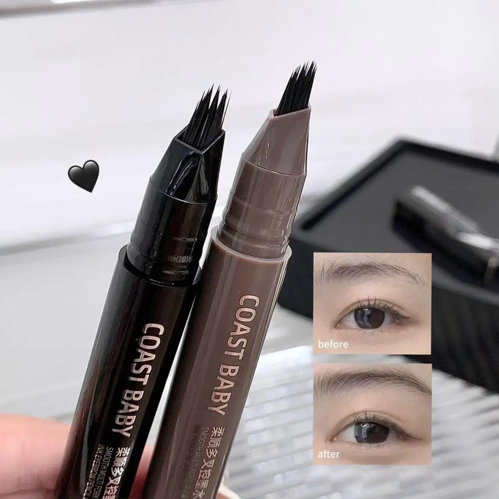 4 colori 1pc Penna per sopracciglia Impermeabile 4 Punta divisa Sopracciglia Penna Penna per tatuaggio Sopracciglio nero Sopracciglio Trucco liquido Matita impermeabile D8O5