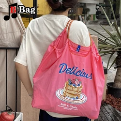 Women girl Sweet Cartoon embroidery Cloth Shoulder Bags Handbag tote Fashion Ladies Nylon Canvas Waterproof Shopping bags