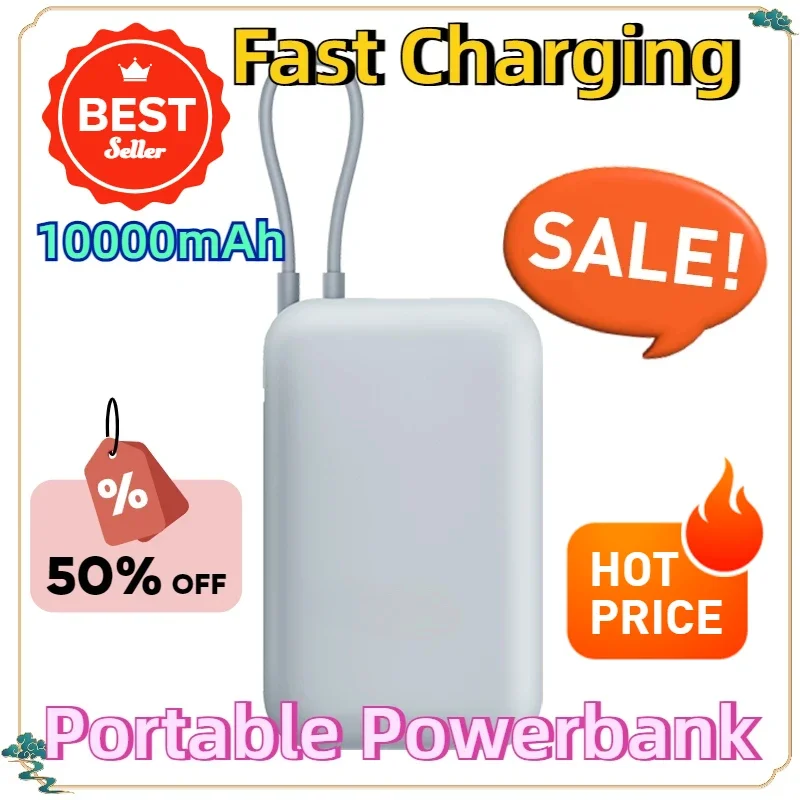 

10000mAh 22.5W Type-C Two Way Fast Charging Powerbank Portable Powerbank For IPhone Built in Cable Power Bank