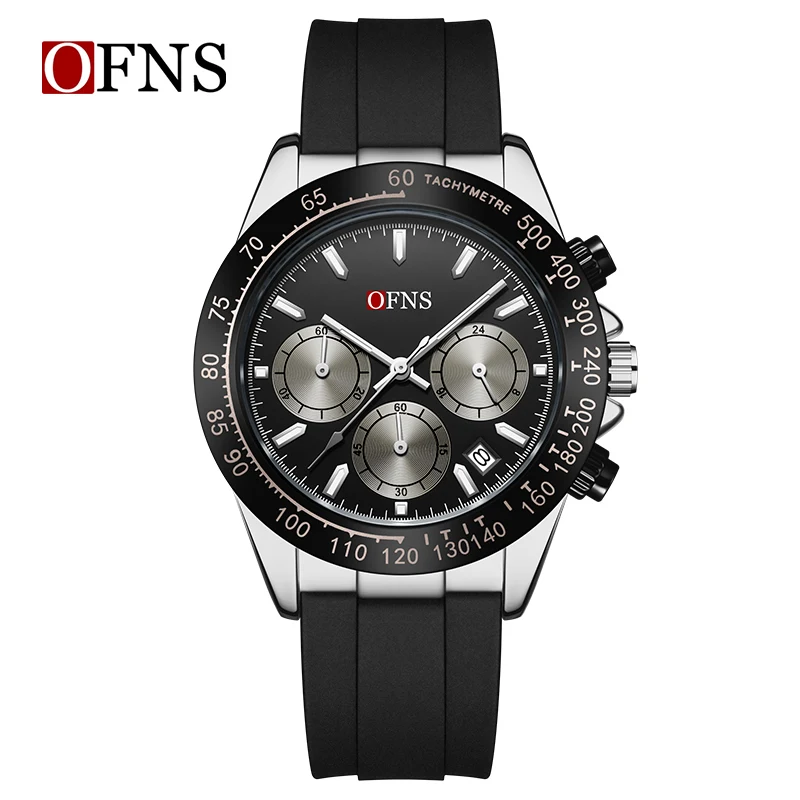 OFNS New 7103 Fashionable Men's Quartz TEMU Strap Three Eye Six Pin Chronograph Waterproof Night Light Men's Quartz Watch 2025