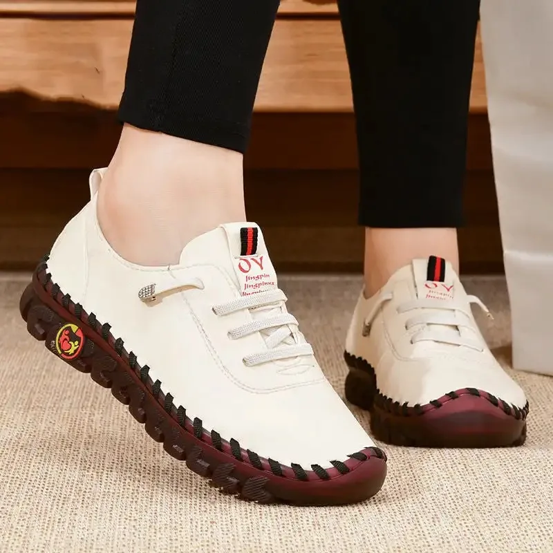 Women Shoes Sneakers Leather Loafers Shoes for Women Comfortable Slip on Shoe Hand Sewing Thread Mom Shoes Zapatillas De Mujer