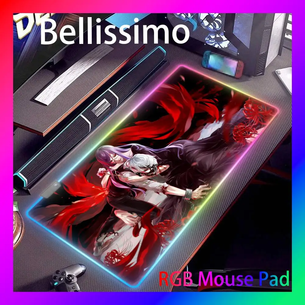 

LED Gaming Mousepads Anime Tokyo Ghoul Large Desk Mat PC Gamer XXL Mousepad RGB Mouse Pad Luminous Mouse Mice Mat With Backlight