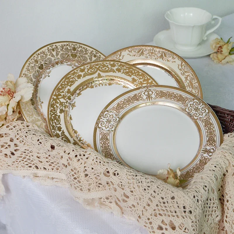 8-inch-flat-relief-gold-european-tableware-middle-eastern-ceramic-disc