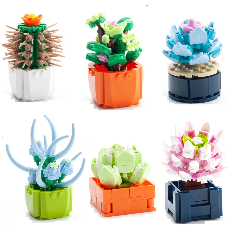 

Mini Succulent Potted Building Blocks DIY Home Desktop Green Plant Decoration Simulation Flower Small Particle Assembled Toys