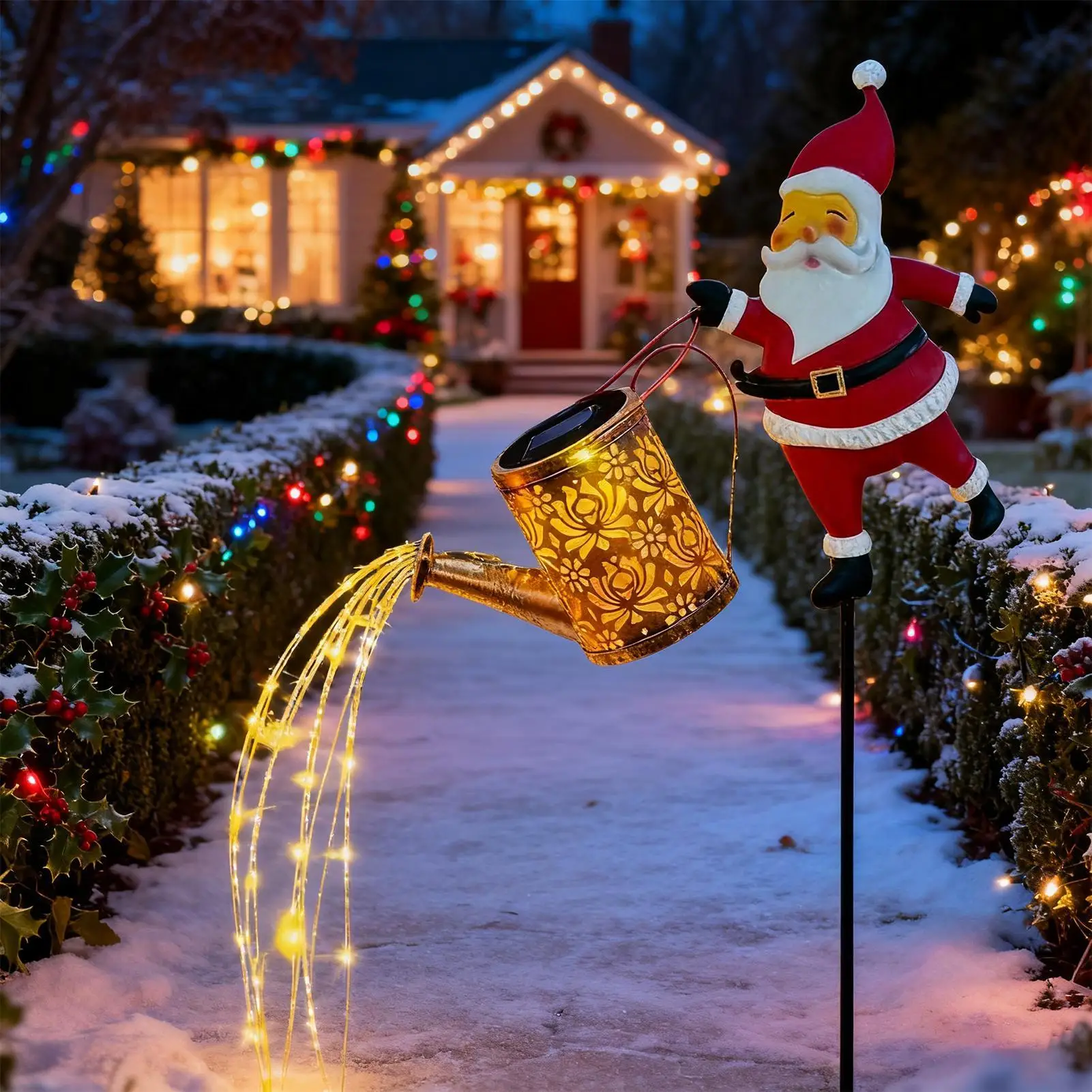 

Ретро металлический фонарь, солнечная лейка, уличный водонепроницаемый светильник для душа, подвесная звезда, светодиодный Санта-Клаус для украшения сада
