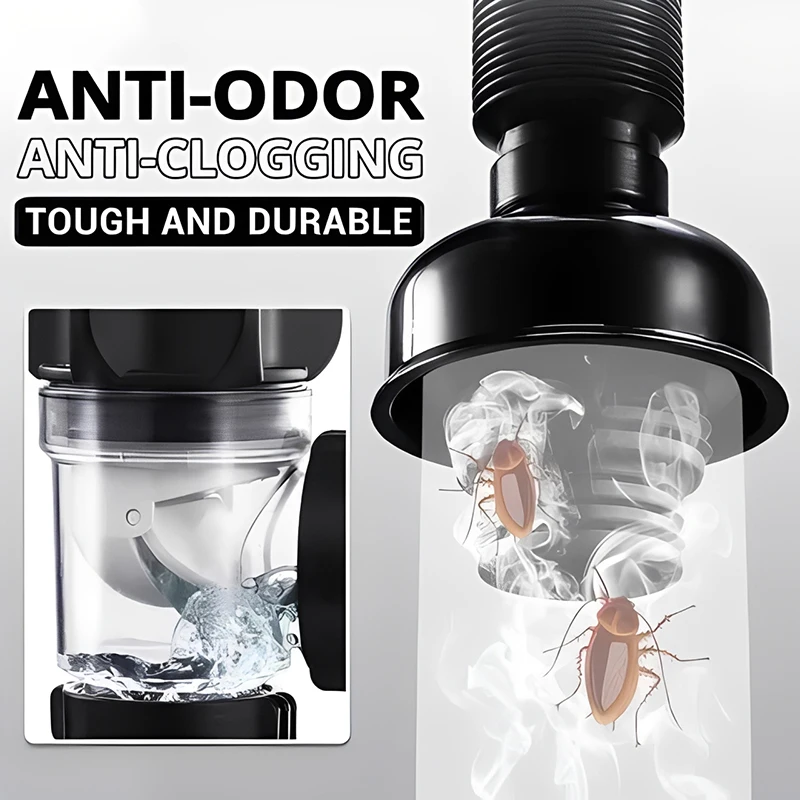 Flip-Top Anti-Odor Drain Pipe Set for Kitchen Sink Retractable Flexible Easy Clean Design Clog Prevention