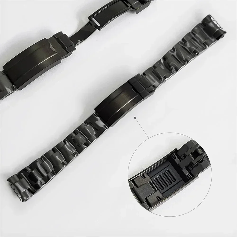 

20mm Black Watchband PVD 316L Stainless Steel Pull Teeth Strap Replacement Man Watch Upgrade Parts Metal Watch Band Bracelet TSL