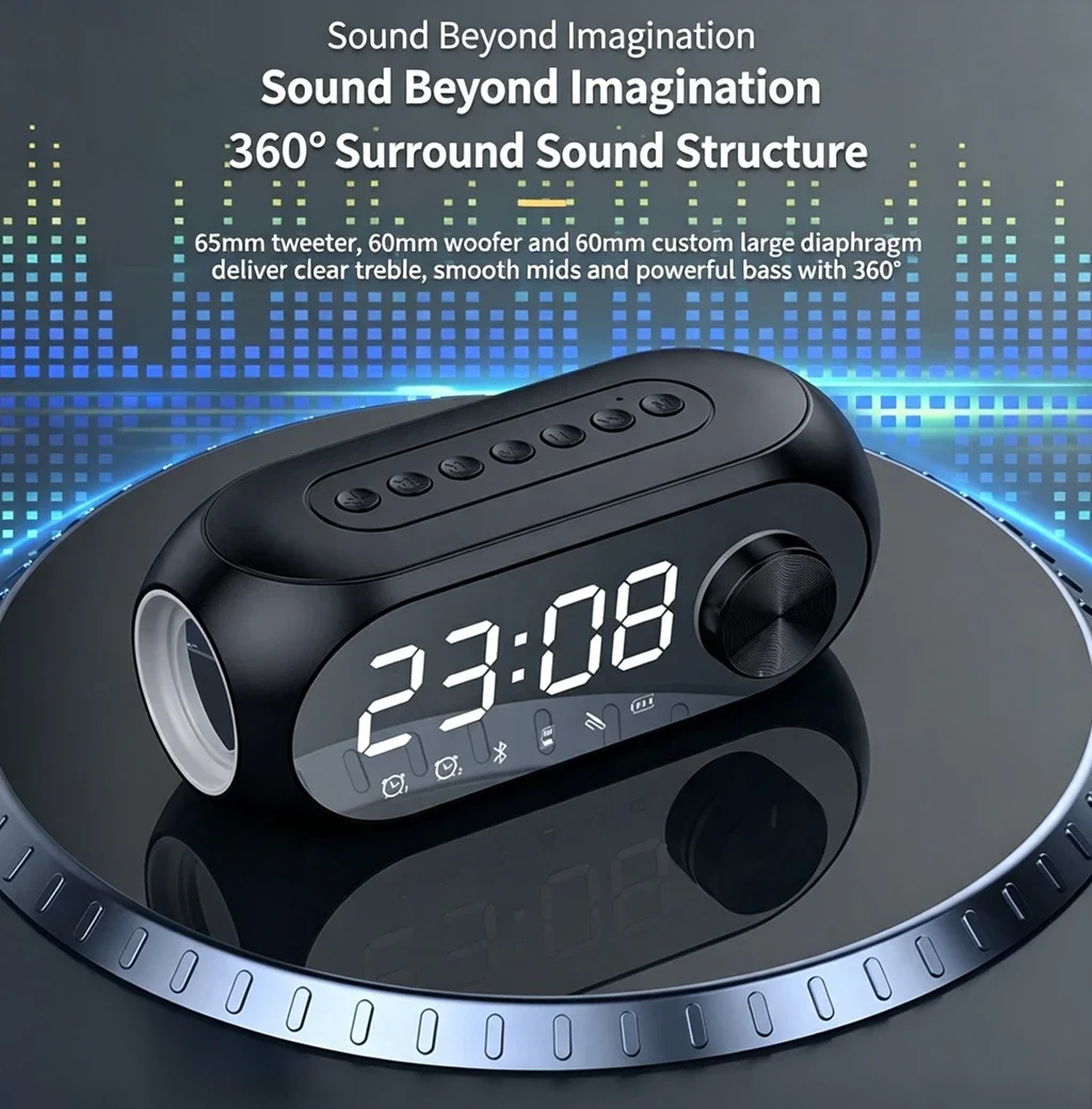 Portable Bluetooth Speaker Alarm Clock Radio FM Subwoofer Sound Box Music Wireless Mini Woofers Bocina Lamp Column Caixa De Som