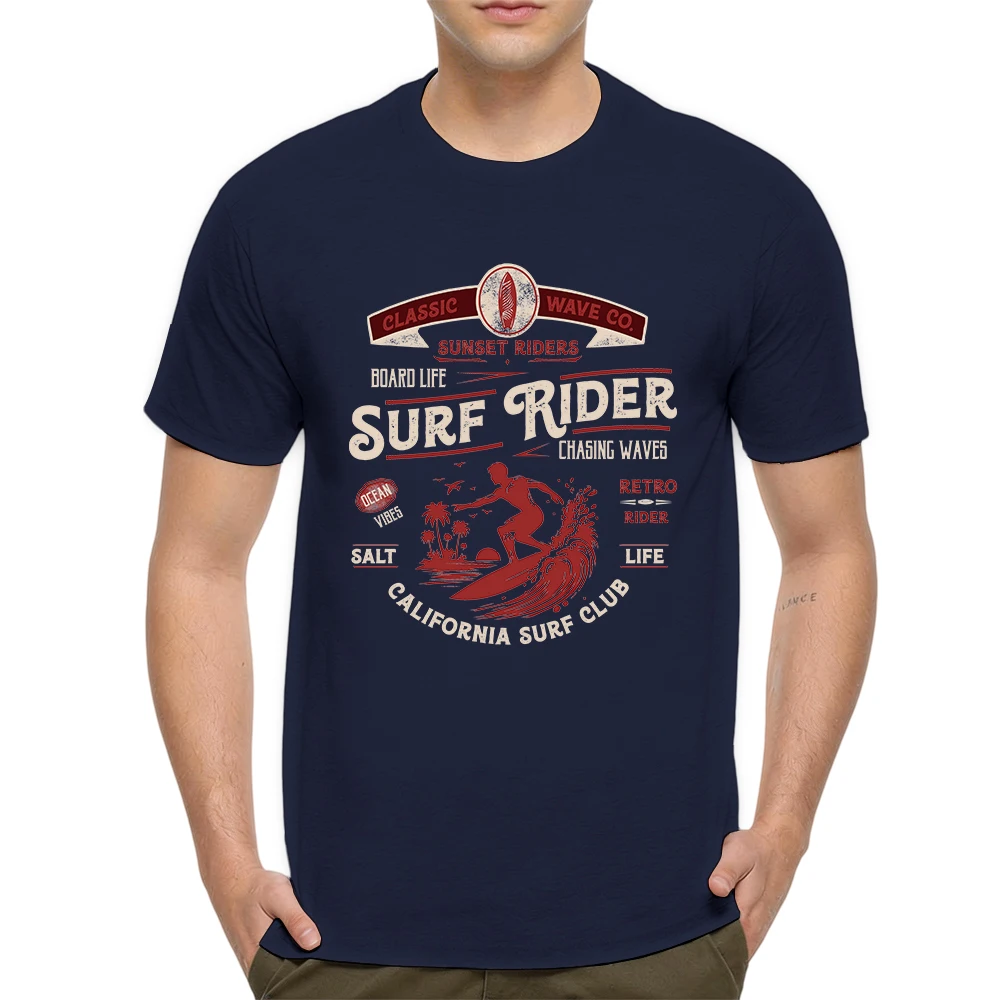 Mens 100% Cotton T Shirt Classic Surf Rider Retro Surfboard Palm Tree Graphic Print Breathable Short Sleeve Casual Daily Tee