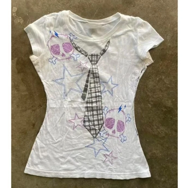 

Subcultural Vintage Print High Street Женские футболки Y2k Aesthetic Grunge Punk O Neck Одежда с короткими рукавами Casaul Универсальные топы