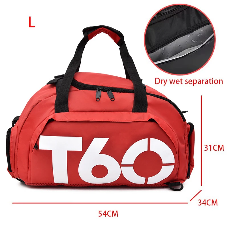 T60 Gym Sports Backpack Women Man Fitness Travel Outdoor Handbag Shoe Shoulder Duffle Weekend Big Capacity Portable Wet Bag