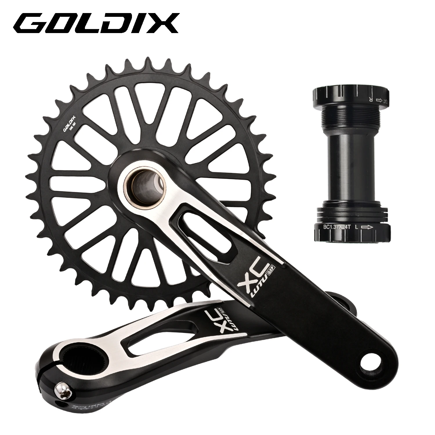 GOLDIX Mountain Bike Crankset 165/170/175mm Forged Crank Arm 3Bolt Direct Mount 0mm Offset Chainring 34/36/38/40T for XC AM Bike