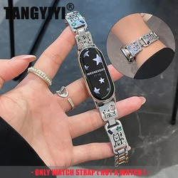 Fashion Cute Cartoon Dog Relief Patterm Metal Zircon Strap For Xiaomi Mi Band 10 9 8 Miband Wristband Bracelet Replace Watchband
