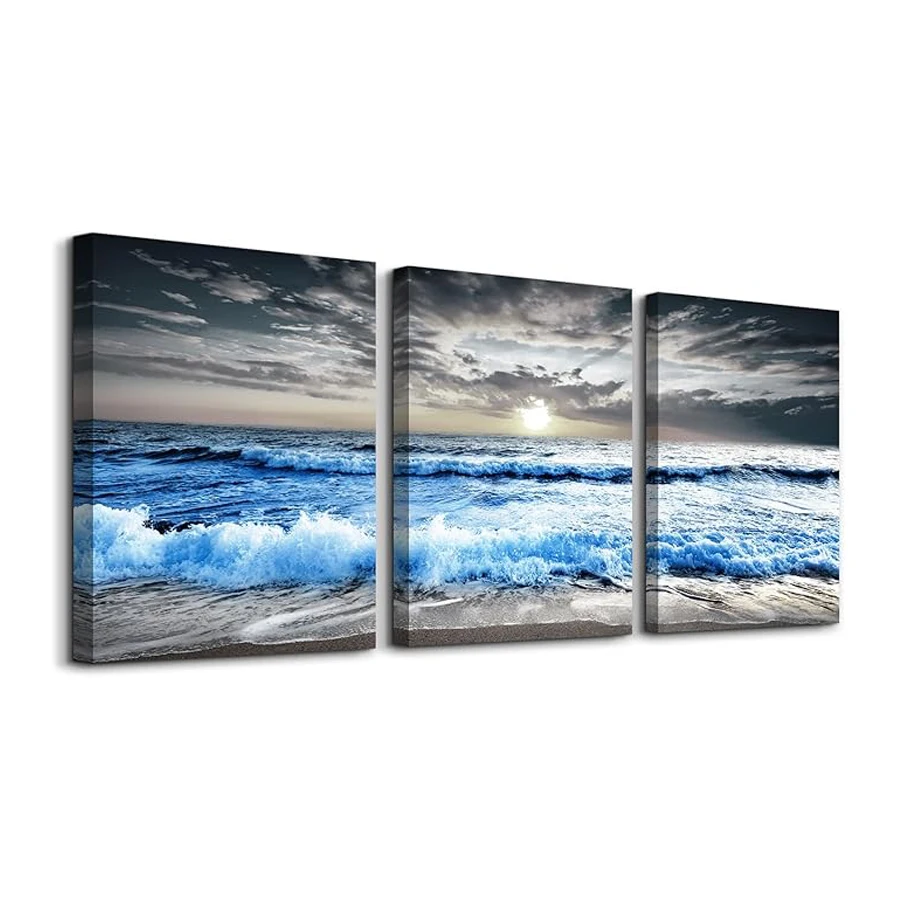 Diy Diamond Art Painting Triptych Blue Sea Wave Landscape Full Square Round Drill Scenery Mosaic Embroidery Kits 3 Pieces/Set