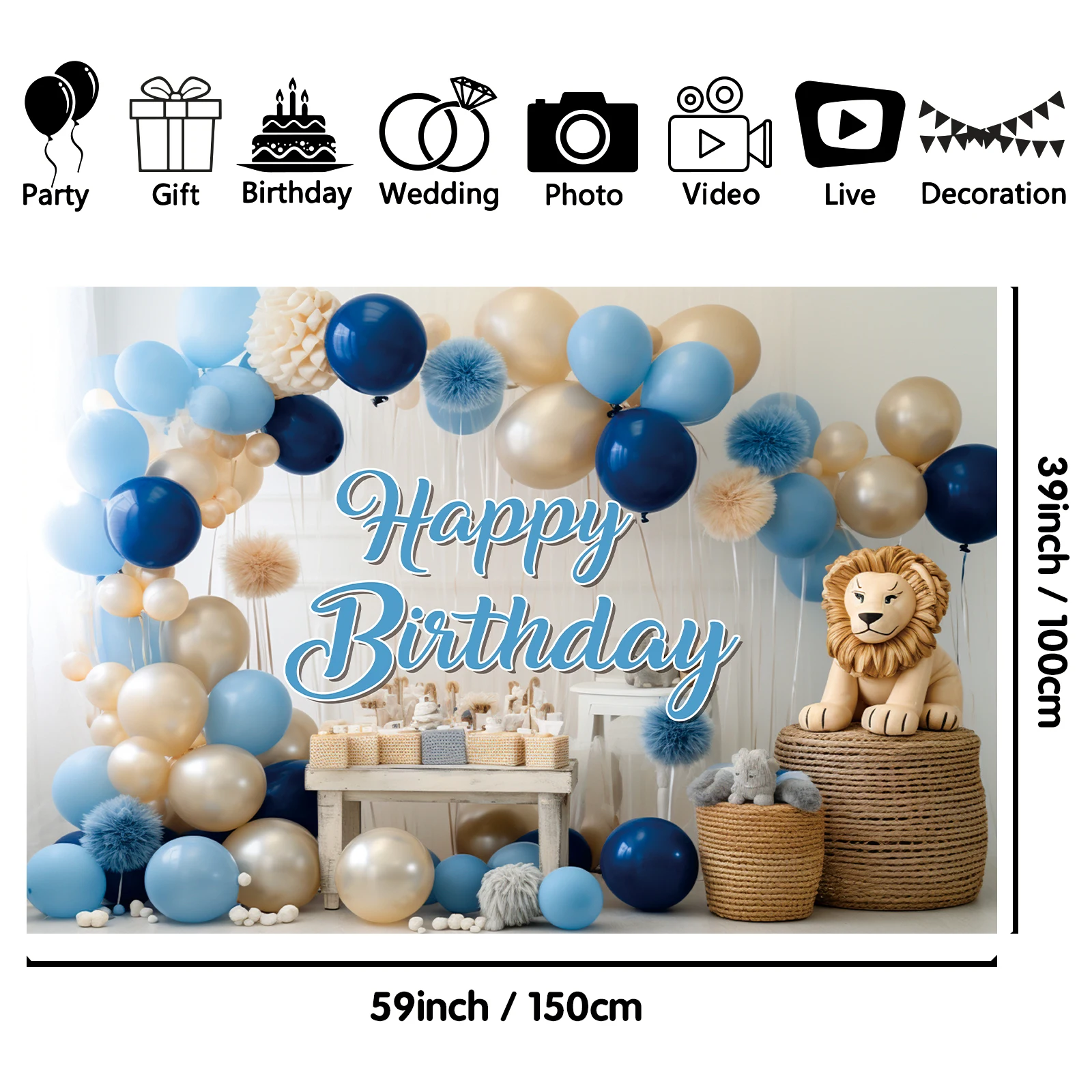 1PCS 100x150cm Baby Birthday(3) Theme Backdrop,Photography Background,Used To Gifts,Activities Or Other Party Decoration