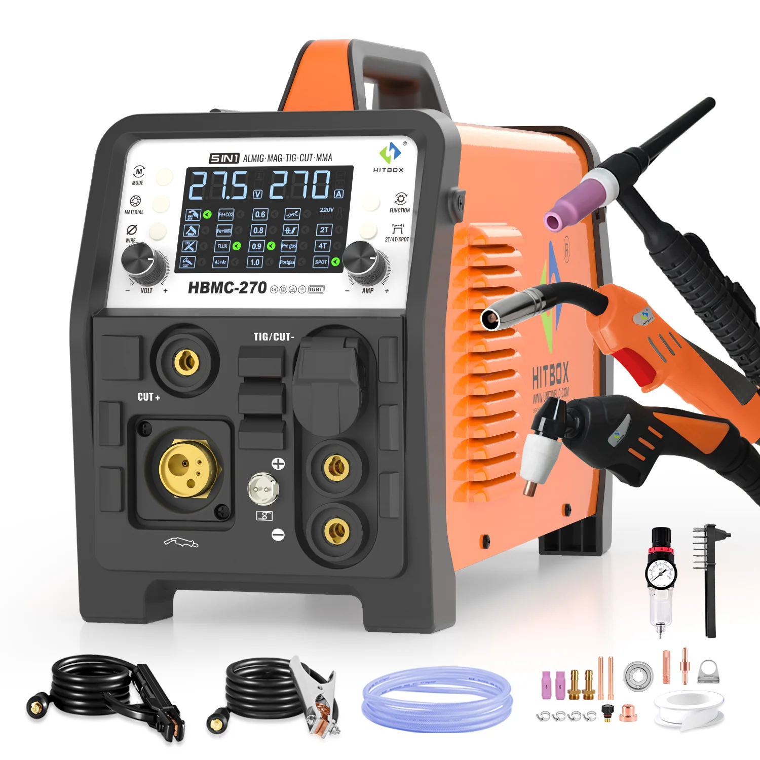 For Hitbox HBMC270 MIG Welding Machine 6 In 1 CO2 Gas Gasless MIG Double Pulse MMA Lift TIG New Condition For Solid Wire 0.8mm