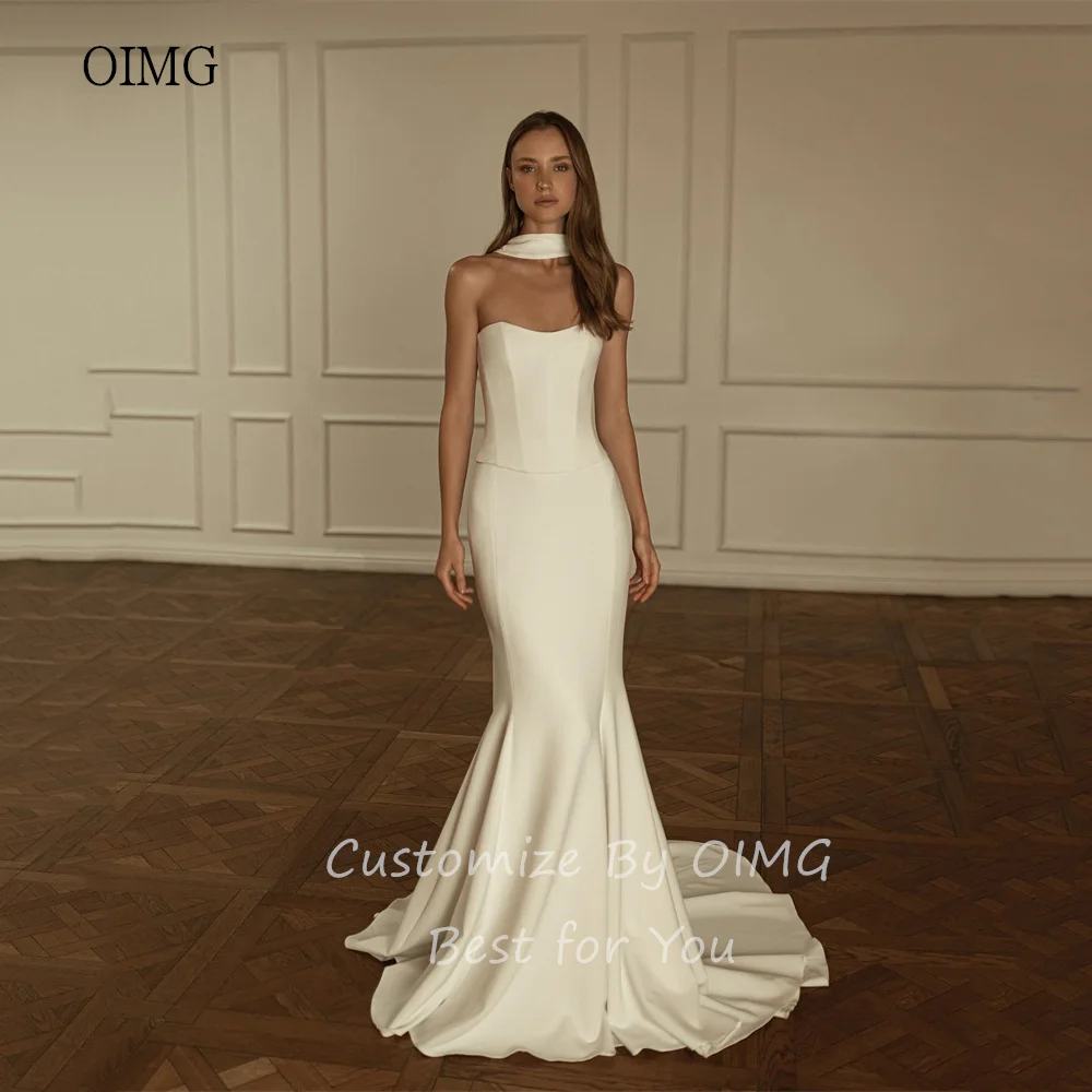 OIMG Elegant Ivory Mermaid Wedding Dress Strapless Bride Dresses Floor Length Wedding Gowns vestidos de novia Customized