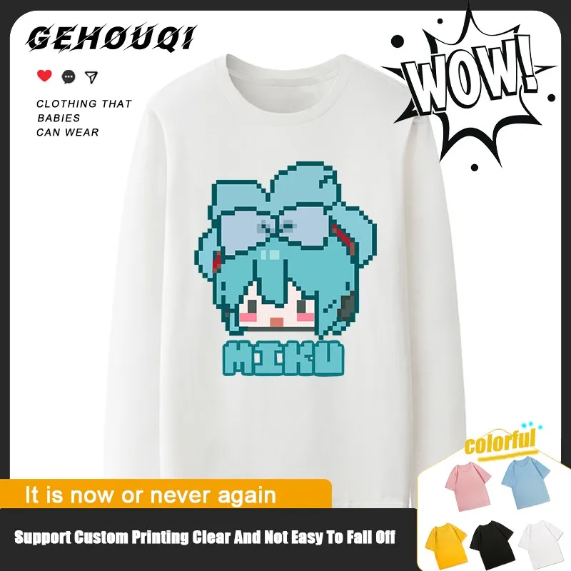 

Japanese Hatsune Wailai T-shirt Long Sleeve Men Two Yuan Around Miku Scallion Joint Clothes Oversize Cotton