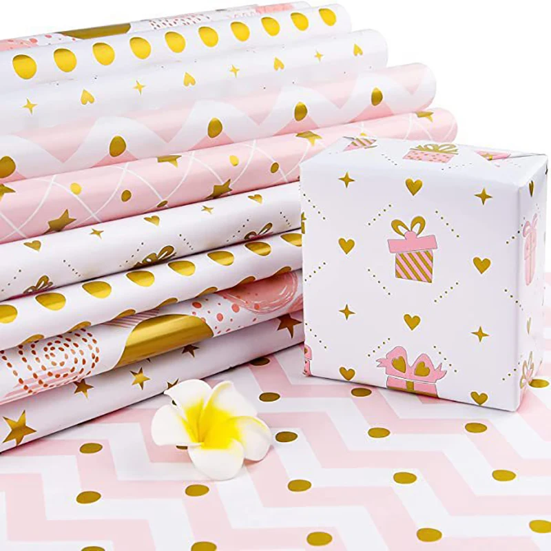 4 Designs 50 x 70cm Kraft Paper Pink Star Wrapping Paper Sheet Kraft for Kids Gifts Wrapping Paper Sheets