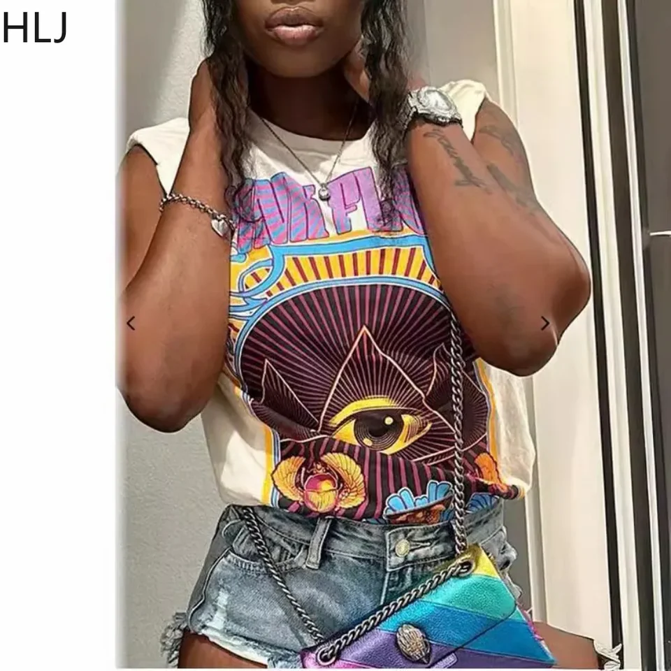 HLJ&GG Fashion Y2K Trend Streetwear Women Pattern Printing Round