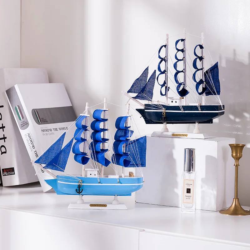 

Wooden Sailboat Model. Office Living Room Crafts. Mediterranean Style Decoration. Creative Ornaments. Housewarming Gift
