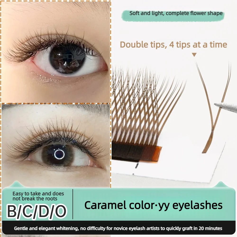 Brown YY Eyelash Extensions 0.05mm Premade Volume Fans Easy Fan Natural Soft Russian Volume Lashes 8-15mm Mixed Length for Lash
