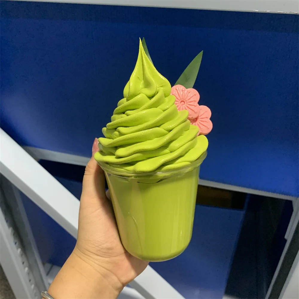 12oz Transparent Cup Matcha Ice Cream Sundae Milkshake Cherry Blossoms Chinese Style Bamboo Leaf Decoration Desk Display Sample