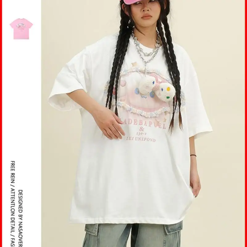 

Sanrio Kawaii Short Sleeve Cinnamoroll Cartoon Girls T-Shirt New Style Fashion Student Cotton Round Neck Bow Loose Casual Tshirt