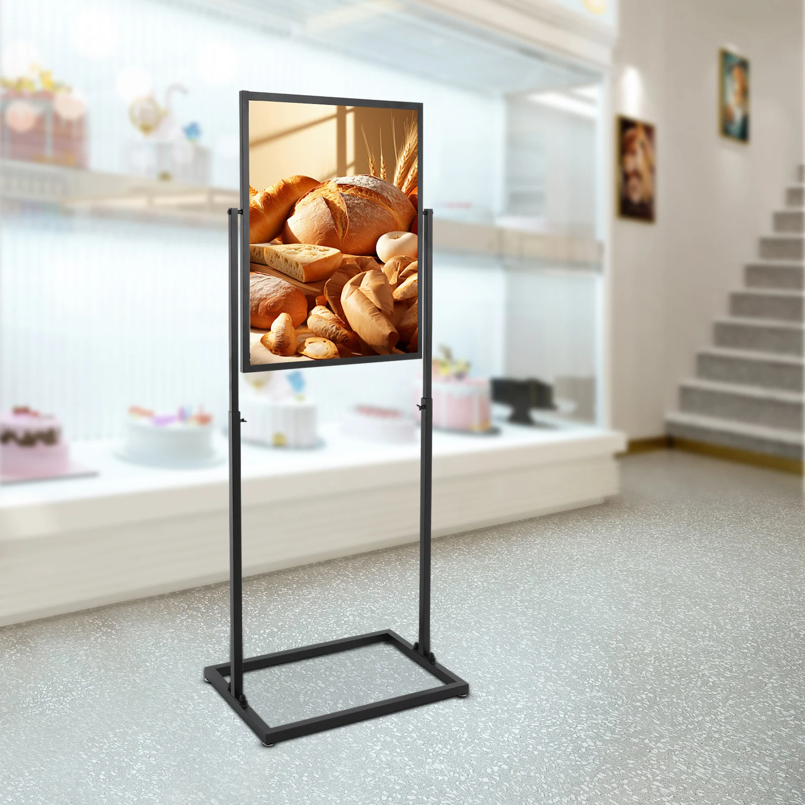 

Single Black 22x28 Inch Poster Display Stand, Floor Standing Advertising Holder, Store Retractable Steel Frame with Carry Case