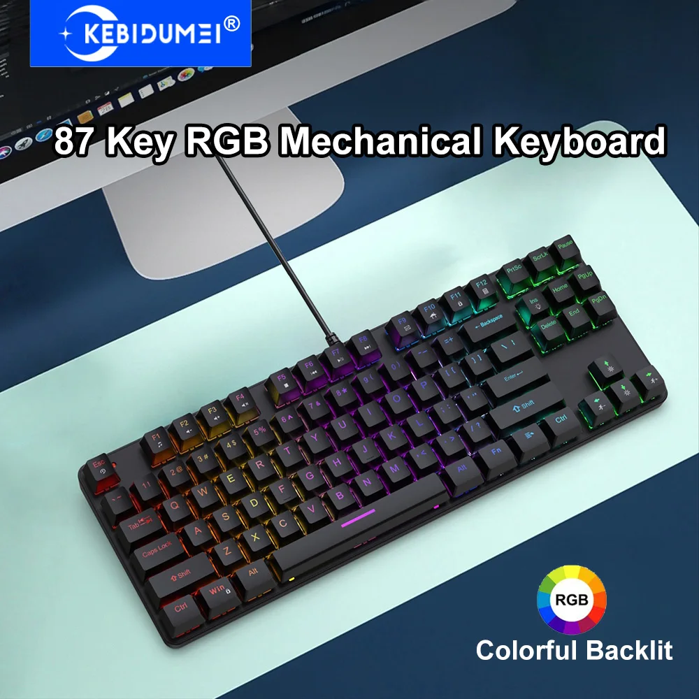 

Mechanical Keyboard 87Key Wired Gaming Keyboard 16 RGB Esports Keyboard Hot-Swappable Ergonomic Keyboard for PC Laptop Macbook
