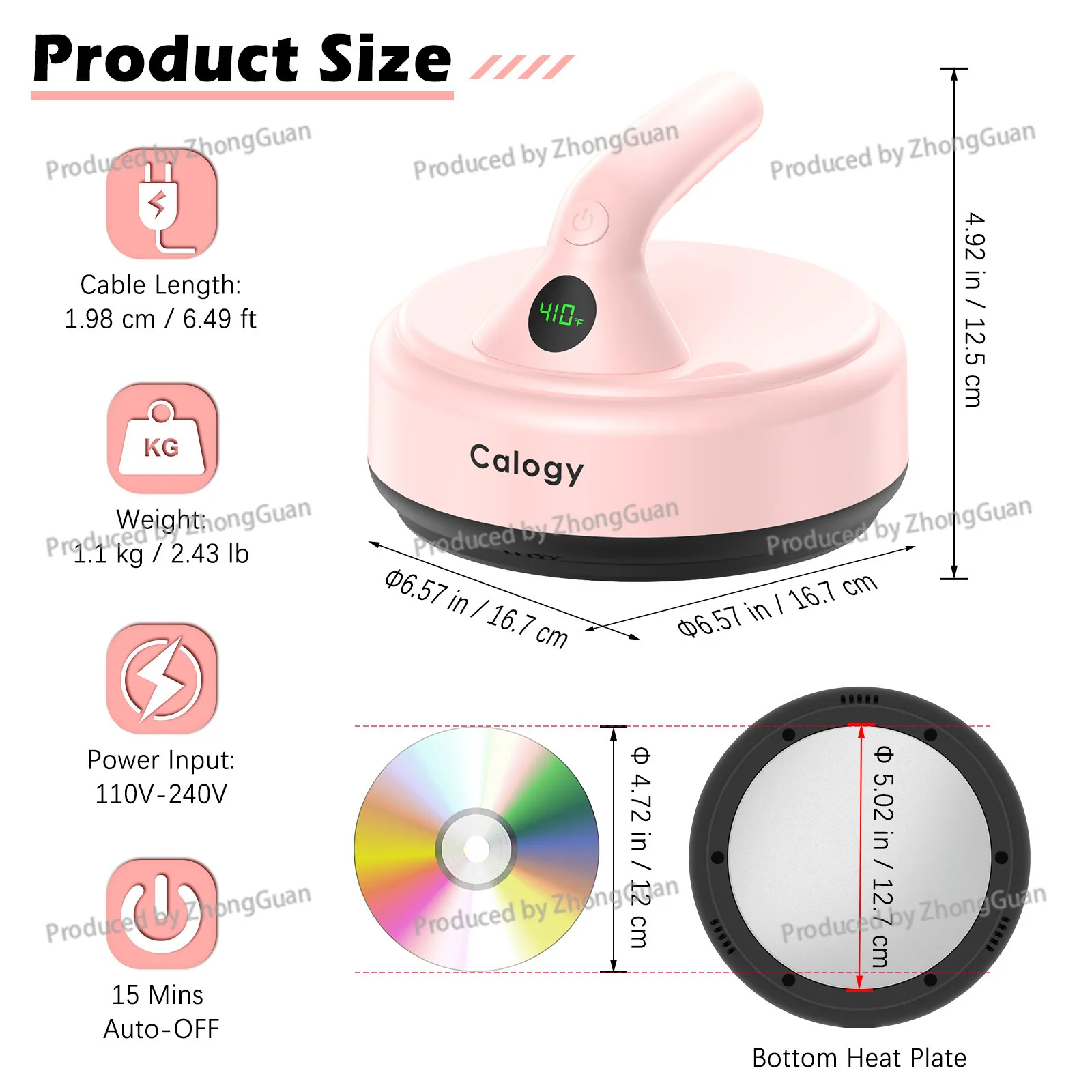 Round Hot Press Heat Press Machine, 5-inch Heating Plate Transfer Machine, 4-speed 210 ° Stable Control Digital Printing