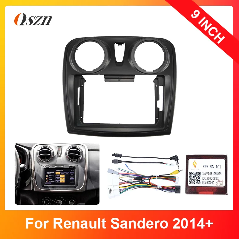 For RENAULT Sandero Symbol Logan 2014+ Canbus Box Panel Dashboard Installation Trim Power Cable 9 Inch Car Radio Fascias Frame