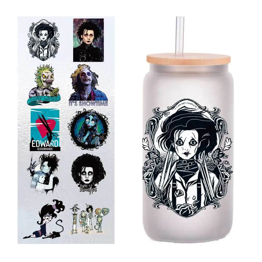 

10 pieces/pack Edward Scissorhands UV transfer sticker Crystal label DIY glass sticker customized four inches