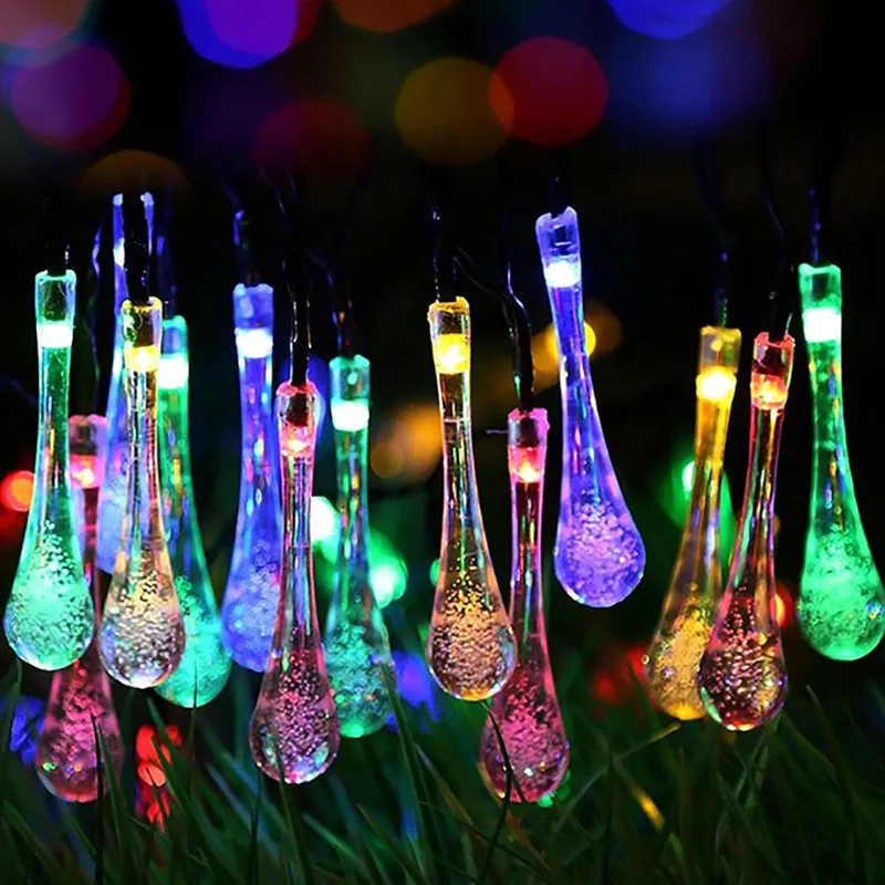 Outdoor impermeável LED String Lights, Water Drops, Solar Lamp, Fairy Holiday, Christmas Party Garland, Jardim, 100 LEDs, 50 LEDs, 30 LEDs, 20LEDs, 8cm