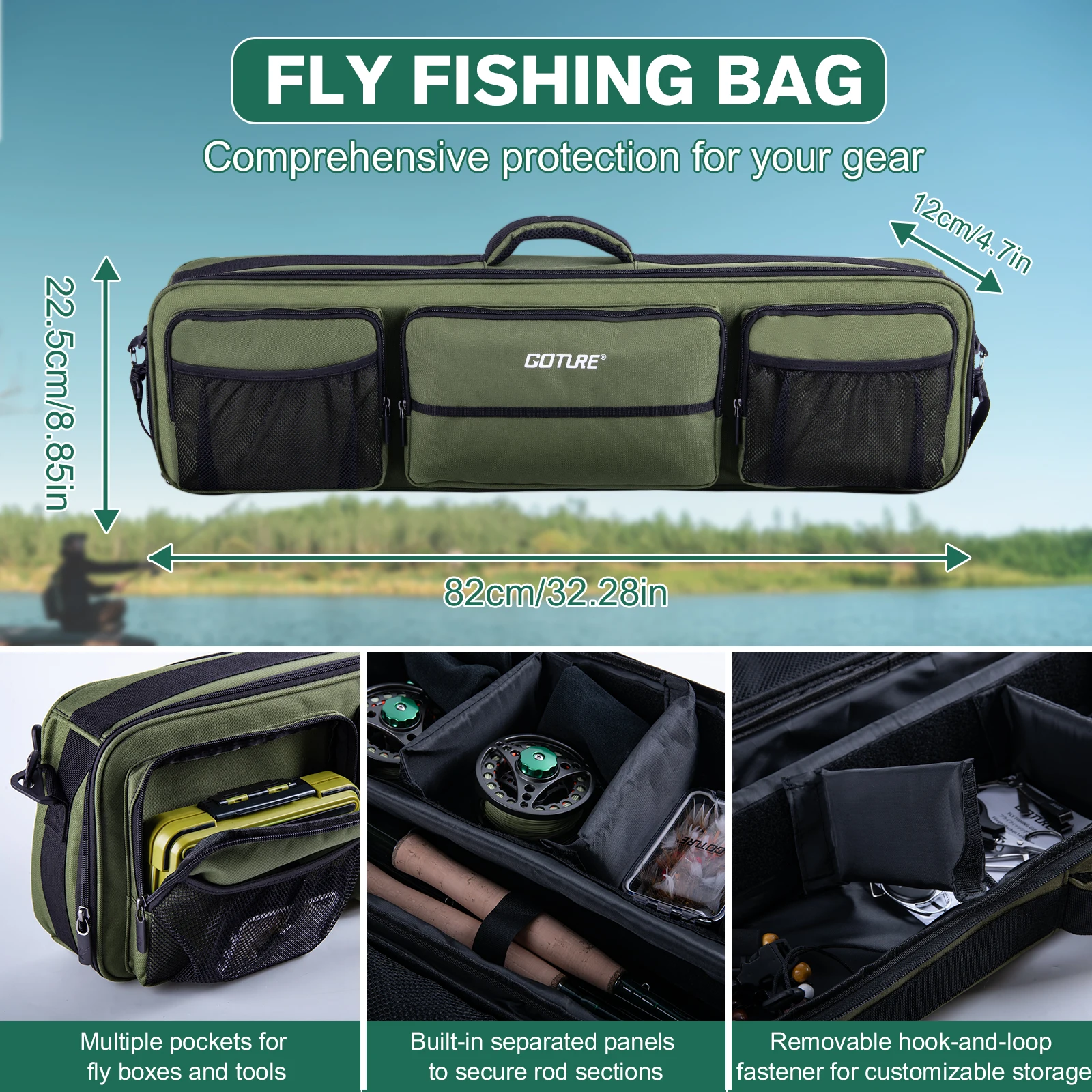 GOTURE Fishing Tackle Set, 5/6 Ultralight Carbon Fiber Rod, Cork Handle, Tool Bag and 30 Flies, Complete Fly Fishing Equipment
