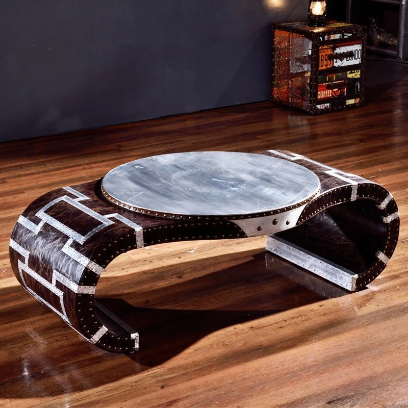 Industrial style retro old rivet aluminum leather art watch special-shaped fashion small coffee table