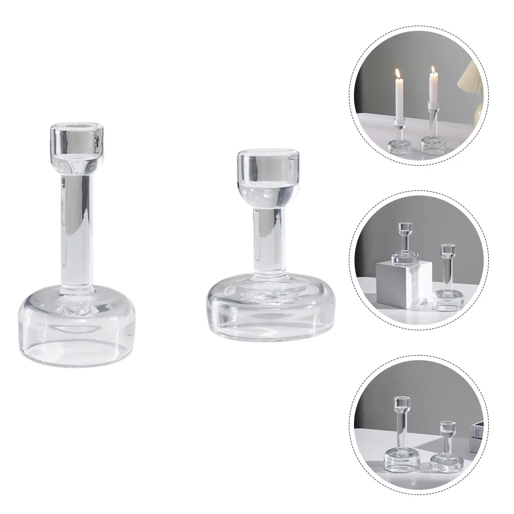 

2Pcs Glass Stick Holder Modern Simple Design for Tabletop Stand Living Room Kitchen Decor Romantic Atmosphere Gift