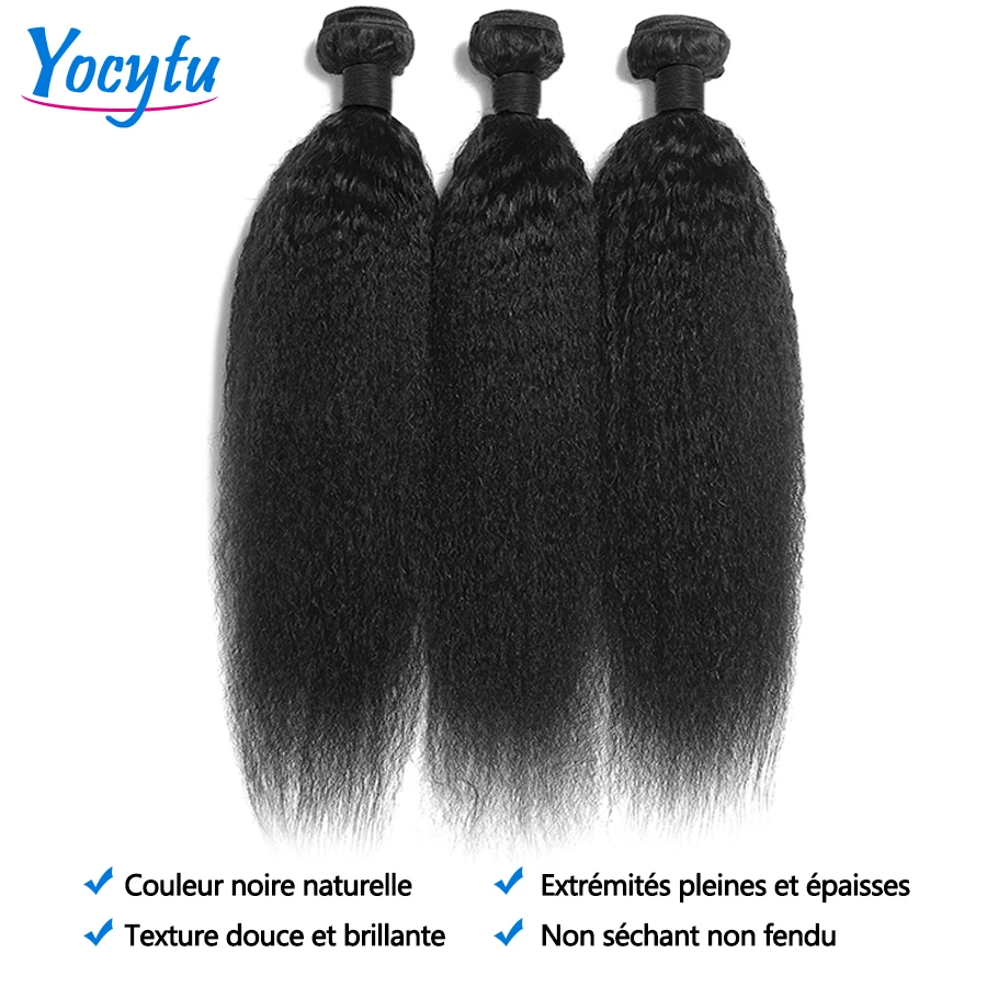 YOCYTU Kinky Straight Human Hair Bundles Brazilian Weave Bundles Human Hair For Black Women 1/3 PCS Yaki Straight Natural Black Remy Hair Extension Thick End 2-5 Days Fast Shipping