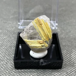 Natural Brazil Gold Rutilated Quartz Hair Crystal Mineral Specimen + box size 3.4cm + healing quartz crystals and stones rock