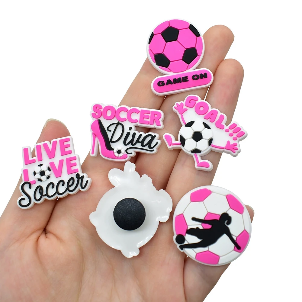 5-22PCS Cartoon Pink Football Girl Shoe Charm Wholesale PVC Wristband Bag Decor Buckle Detachable DIY Waterproof Party gift