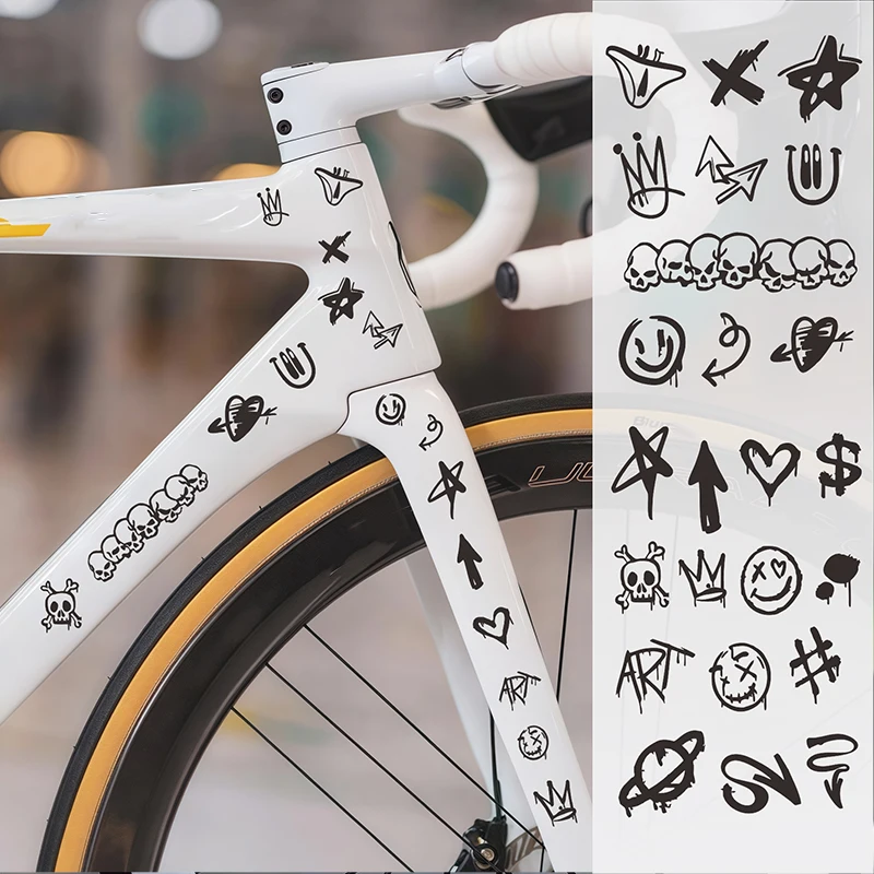 Skull Graffiti Bicycle Stickers for Bicycle Frame Top Tube DIY Reflective Waterproof Cycling Stickers Road Bikes Frame Sticker