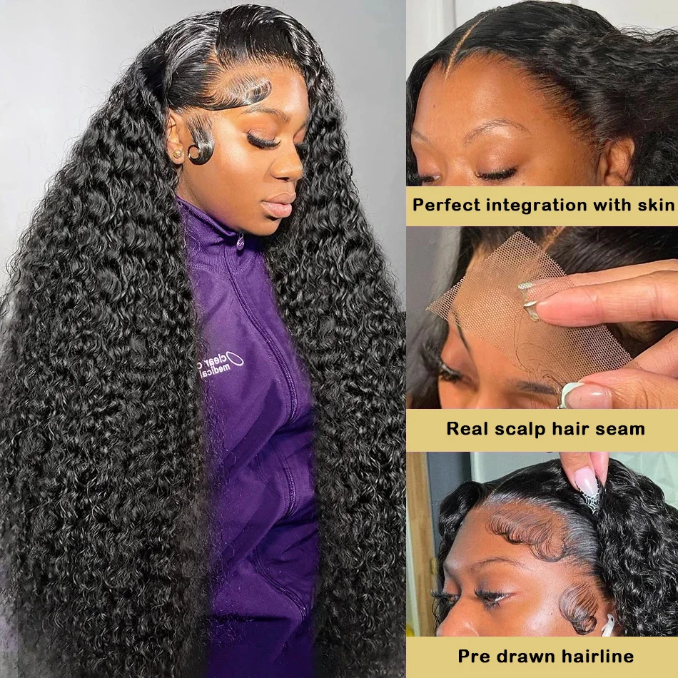 Perruque Lace Front Wig Deep Wave Brésilienne Naturelle, Cheveux Bouclés, 13x4, 13x6, HD, Densité 250, pour Femme Africaine