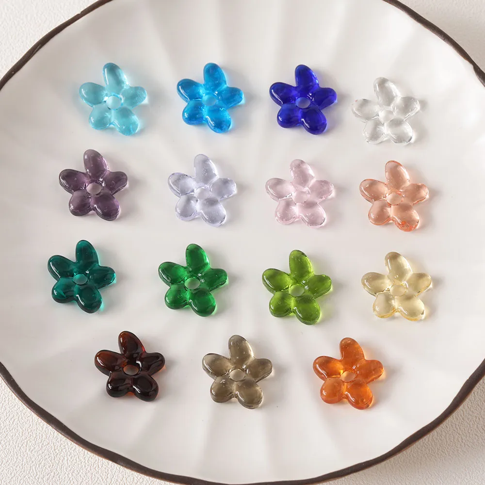 4PCS Simple Glaze Glass Flowers Beads Earring Bracelet DIY Making Supplies Jewelry Materials Accessories