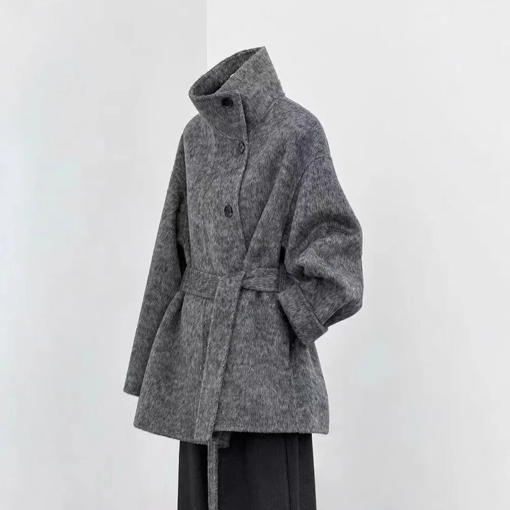 

2025 New Double-Sided Wool Coat for Women, College Style, Slim Fit for Petite, Woolen Coat with Stand Collar
