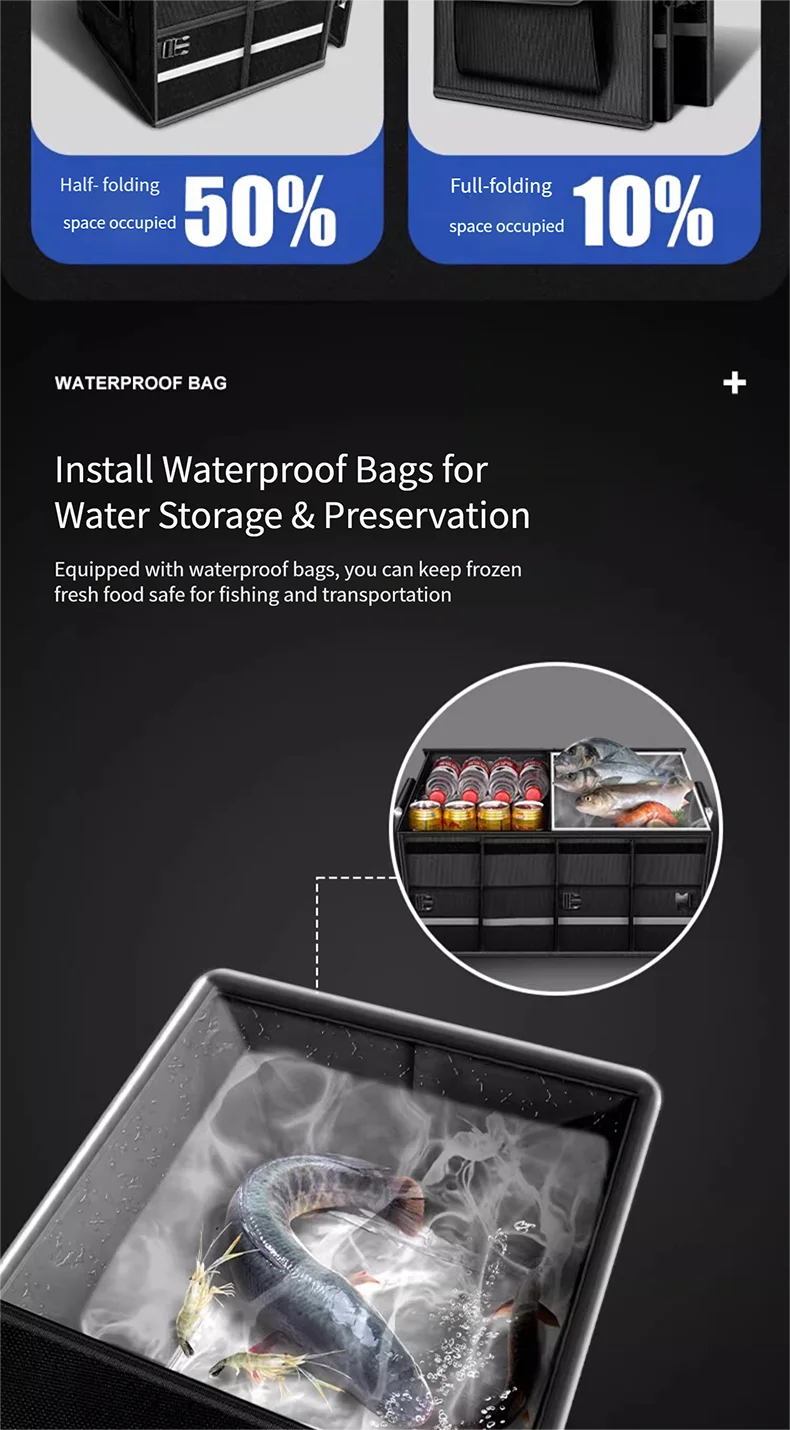 Robuster 72-Liter-Kofferraum-Organizer für das Auto, faltbare Aufbewahrungsbox mit großem Fassungsvermögen, hochdichter Oxford-Stoff, wasserdichter Auto-Organizer – Detail 10